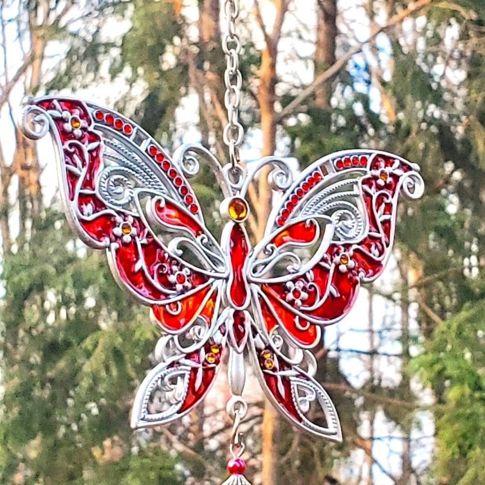 CARSON SUNCATCHER WIND CHIME "Pewterwork" Series Red Orange NWT | NIB
